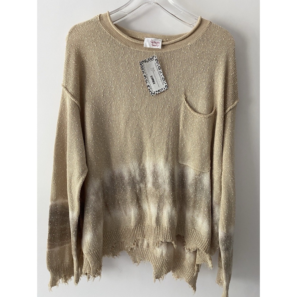 Fantastic Fawn Women's Small Beige Long Sleeve Knit Sweater Oversized Tie Dye